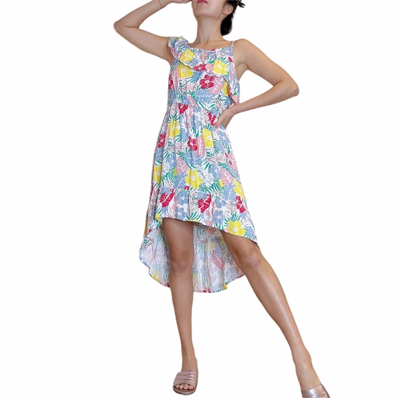 BCBG Pastel Floral Sleeveless Ruffle Highlow Dress - Picture 9 of 9